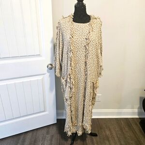 Wilbourn Exclusives Made In France Kaftan Style Dress Set Khaki/Beige Large  EUC